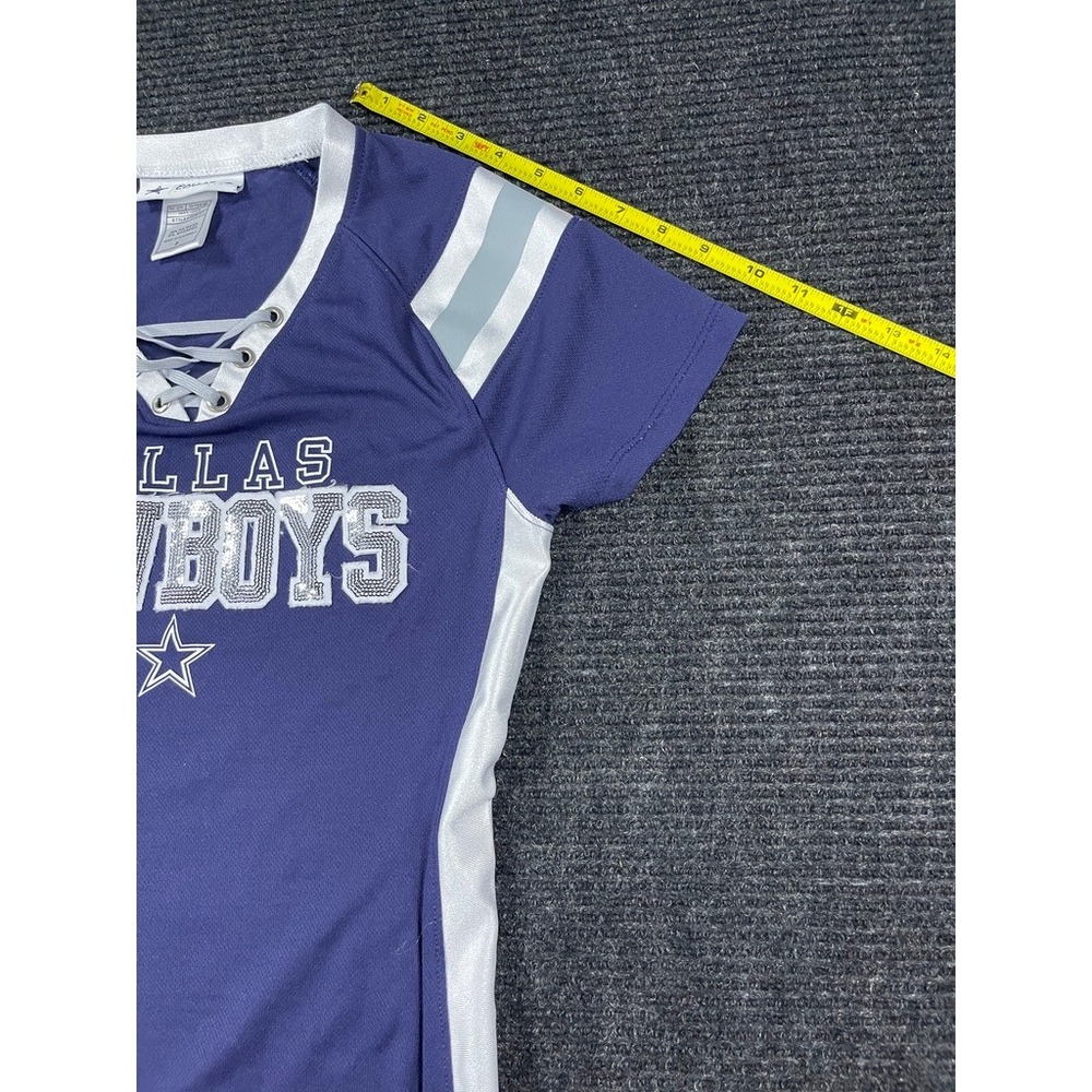 Dallas Cowboys Authentic Lace Up Jersey Shirt Navy Blue Silver Sequins Small - Picture 7 of 8